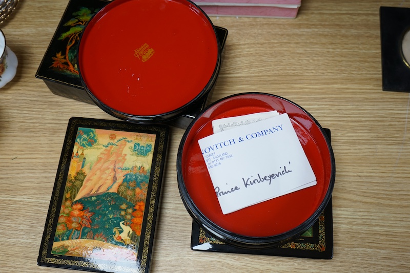 Four various Russian lacquer boxes. Condition - good